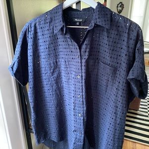 Madewell navy eyelet courier top